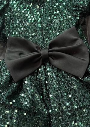 Детска коледна рокля в зелено с пайети Силия, тюл в зелено и фиба за коса