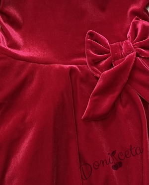 Детска плюшена коледна рокля в червено с панделка Елиса и фиба за коса