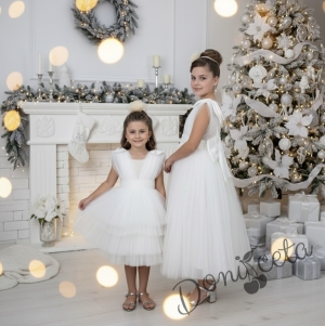 Официална къса детска рокля в бяло за снежинка с тюл Малисия