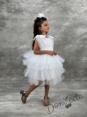 Официална къса детска рокля в бяло за снежинка с тюл Малисия