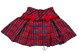 Комплект за момиче от 2 части-пола Вили от трико в каре и блуза с дълъг ръкав в червено с къдрички Карена