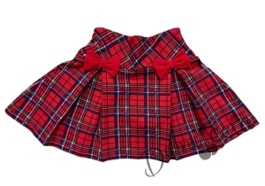 Комплект от 2 части за момиче-пола Вили от трико в каре и блуза с дълъг ръкав в червено с къдрички в каре Карена