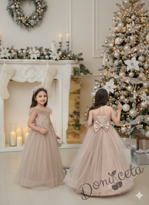 Празнична бална детска дълга рокля в бежово без ръкав  Шери от колекция Бежина