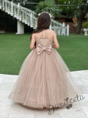 Официална детска дълга рокля в бежово без ръкав  Шери2
