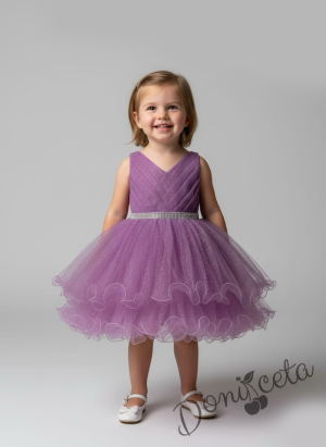 Интересна официална детска/бебешка рокля в лилаво с блестящ тюл Лиора