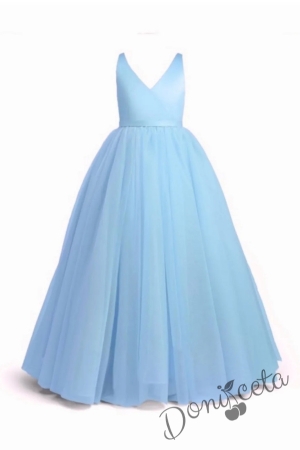 Официална детска дълга рокля в светлосиньо без ръкав Марлен 1