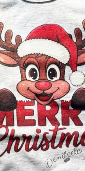 Коледно бебешко боди с дълъг ръкав в сиво с еленче