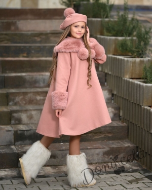 Комплект за момиче от 3 части-палто в пепел отрози, рокля и барета