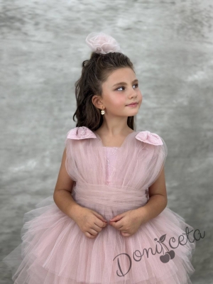 Официална къса детска рокля в пепел от рози с тюл Малисия