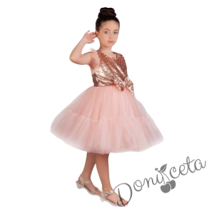 Официална детска рокля в с пайети  и харбала в прасковено  1