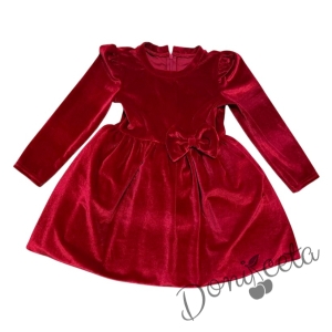 Детска/бебешка плюшена коледна рокля в червено с панделка 