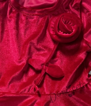 Детска плюшена рокля клош в червено с дълъг ръкав с цвете от плюш