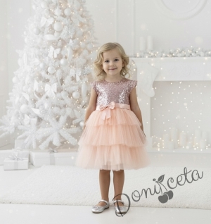 Празнична официална рокля момиче Хава в пепел от рози от пайети и тюл на 3 пласта