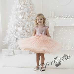 Празнична официална рокля момиче Хава в пепел от рози от пайети и тюл на 3 пласта