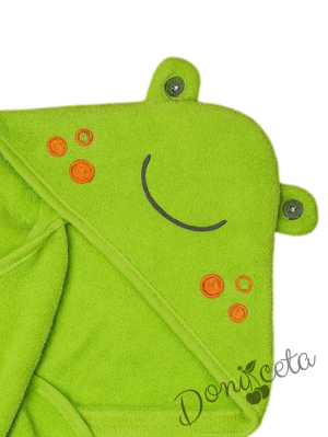 Детска хавлия за баня с качулка с жабче и ръкавица за баня