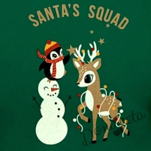 Ватирана коледна детска рокля Карена в зелено с богат тюл в червено с еленче