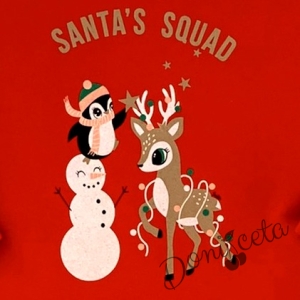 Ватирана коледна детска рокля Карена с тюл в червено с еленче