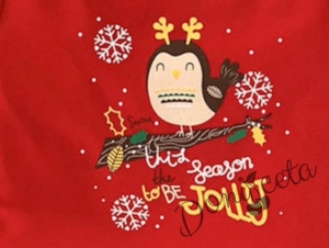 Ватирана коледна детска рокля Карена с дълъг ръкав в червено с тюл