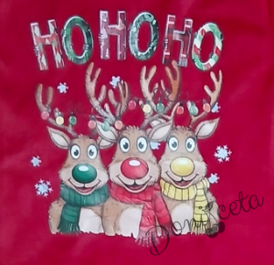 Детски коледен комплект за момче/момиче от плюшена блуза с коледни мотиви и надпис и плюшени панталонки в червено