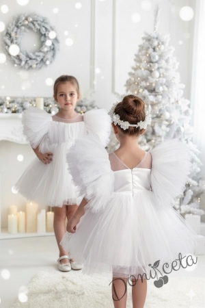 Официална детска рокля като снежинка Луиза с тюл в бяло с диадема от колекция Снежина