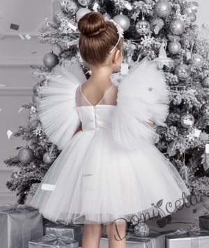 Официална детска рокля като снежинка Луиза с тюл в бяло с диадема от колекция Снежина