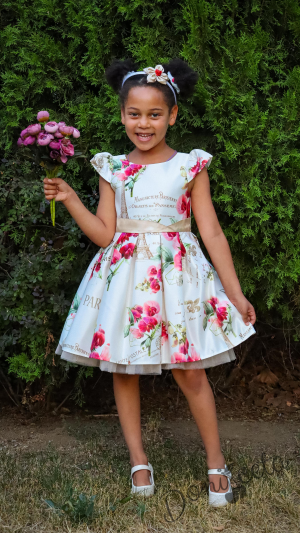Официална детска рокля на цветя с къс ръкав 297-240П