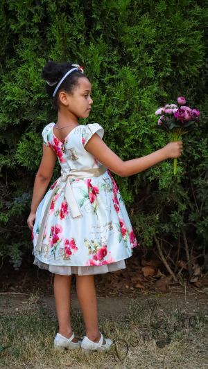 Официална детска рокля на цветя с къс ръкав 297-240П
