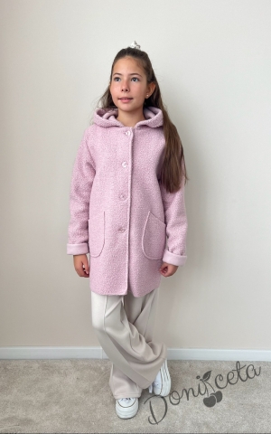 Пухкаво детско палто за момиче в пепел от рози
