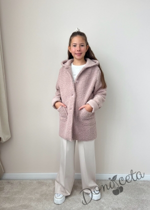 Пухкаво детско палто за момиче в екрю