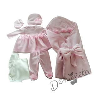 Комплект за изписване на момиче от 6 части в розово с 3D цветя