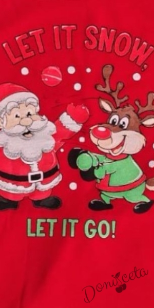 Детска коледна пижама червено с коледна картинка и долнище в зелено