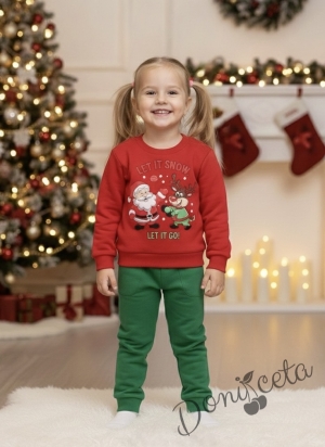 Ватиран коледен детски комплект в червено и зелено Звън с коледни мотиви