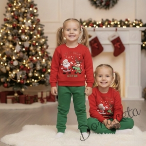 Коледна ватирана блуза в червено с дълъг ръкав и коледна картинка с надпис