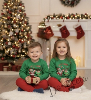 Коледна ватирана блуза с картинка в зелено 