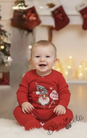 Коледен бебешки гащеризон в червено с джудже