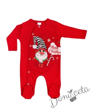 Коледен бебешки гащеризон в червено с джудже