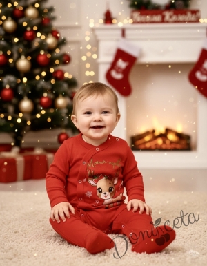 Коледен бебешки гащеризон с еленче надпис Моята първа Коледа