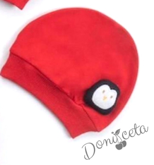 Коледен комплект от бебешки гащеризон в червено и шапка 