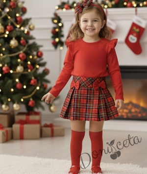 Детска блуза с дълъг ръкав в червено с къдрици 