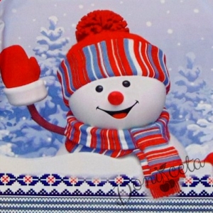 Коледна детска права рокля с дълъг ръкав със снежен човек