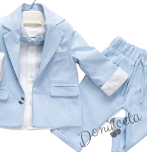Бебешки комплект за момче от 4 части в светлосиньо - сако, панталон, риза в бяло и папийонка 3
