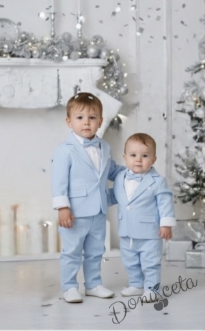 Детски комплект за момче от 4 части в светлосиньо - сако, панталон, риза в бяло и папийонка от колекция Светлосияна