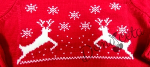 Детски коледен пуловер в червено за момче или момиче с еленчета