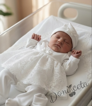 Комплект за изписване за момиче с рокличка от 7 части с дантела в бяло