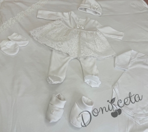 Комплект за изписване за момиче с рокличка от 7 части с дантела в бяло