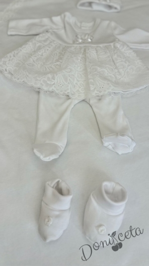 Комплект за изписване за момиче с рокличка от 7 части с дантела в бяло