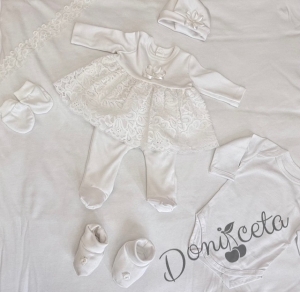 Комплект за изписване за момиче с рокличка от 7 части с дантела в бяло