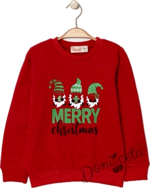 Коледна ватирана блуза в червено с надпис