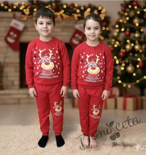 Ватиран коледен детски комплект в червено с елен Christmas Deer