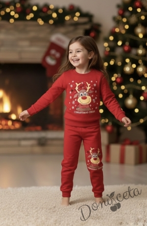 Ватиран коледен детски комплект в червено с елен Christmas Deer